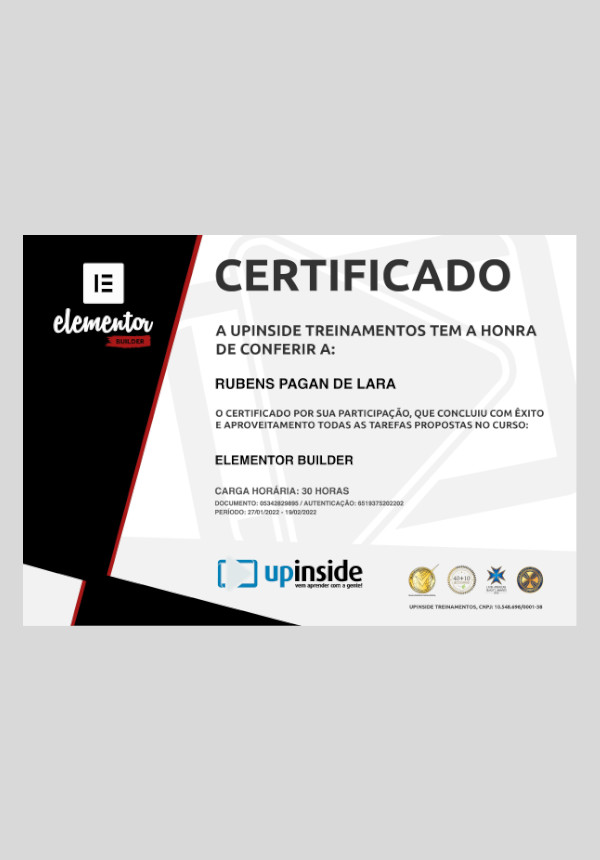 Remarketing Digital - Certificacao Rubens Lara - WordPress (Elementor Builder)